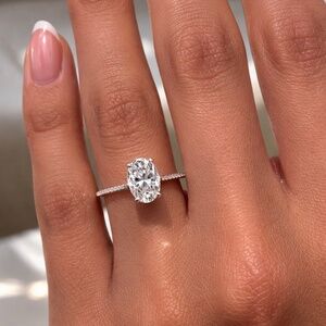 925 Sterling Silver 3 Carat Oval cut Pave Engagement Ring White Gold finish